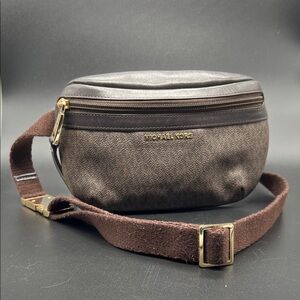 Michael Kors Brown Signature Canvas Belt Bag with Gold Hardware